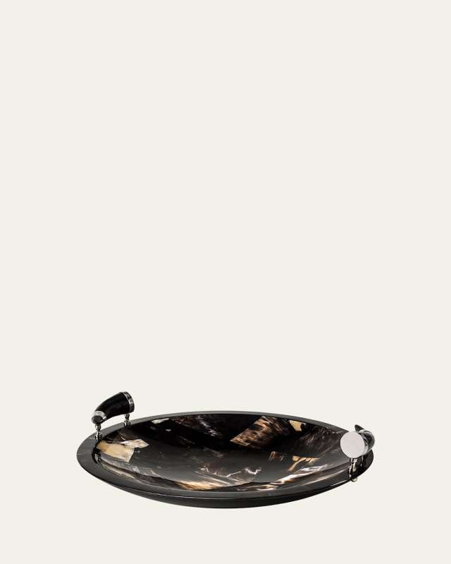 Round Horn Veneer Platter With Horn Handles
